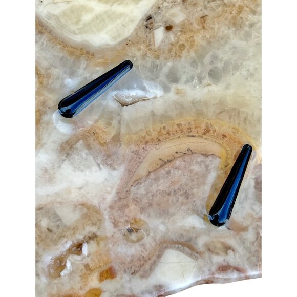 Light Agate Stone Wall Clock With Turquoise & Black Accents Gift Vintage GUC - Picture 3 of 5